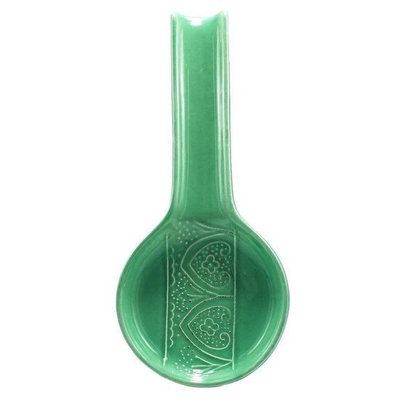 Sweet Ceramics Spoon Rest Green Embossed Heart Design Made in Italy - Picture 3 of 5